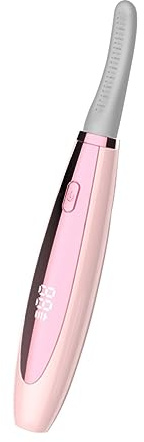 Beheizte Wimpernzange mit Einstellbarer Temperatur, Rosa Abs | Tragbar und Wiederaufladbar, Rutschfester Griff, Geschwungener Bürstenkopf für Natürliches Styling