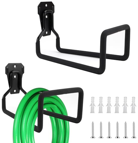 QGGTQG Stabiler Schlauchhalter 2 Stück Robuster Schlauchaufhänger Gartenschlauchhalter aus Metall Wandmontage Schlauchhaken Schwerlast Gartenschlauch-Aufbewahrung für Garten & Garage (2 x Black)