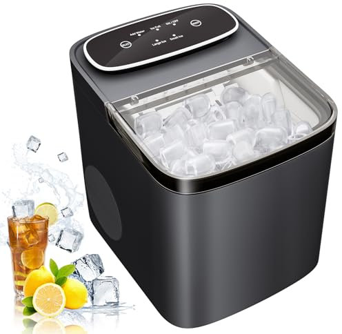 Machine a Glacons,15kg en 24h,9 Glaçons en 5 Minutes, avec Pelle à Glaçons,Appareil à Glacons Autonettoyante, Machine à Glaçons Autonettoyante et Portable pour Maison/Cuisine/Camping (Noir)