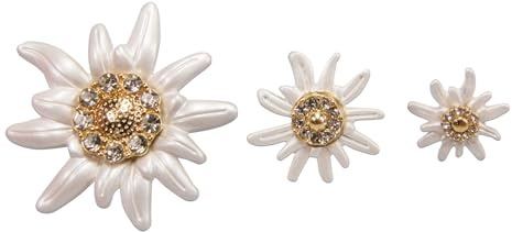 Alpenflüstern Ansteck-Pins Strass-Edelweiß Greta 3-Größen-Set (creme-weiß) API129