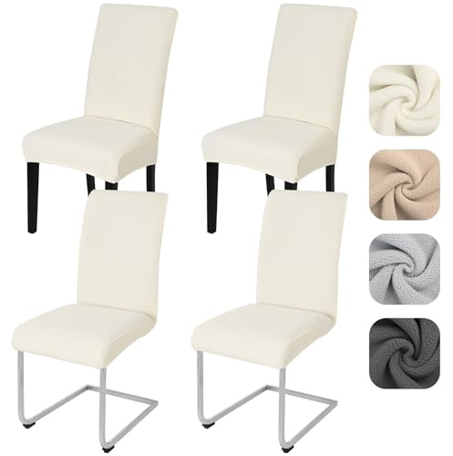 Alishomtll Dining Chair Covers Set of 4, Universal Stretch Faux Lambswool Chair Slipcovers, Washable Removable Chair Protector for Dining Room Kitchen Banquet Wedding Party (Beige, 4psc)