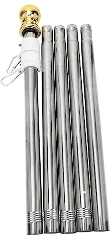 Kisangel 6FT Stainless Steel Flag Pole Kit with Holder, Heavy Duty 360° Rotation Flagpole for Garden & Yard, Wall Mounted Detachable Sectional Rod for Outdoor Porch House