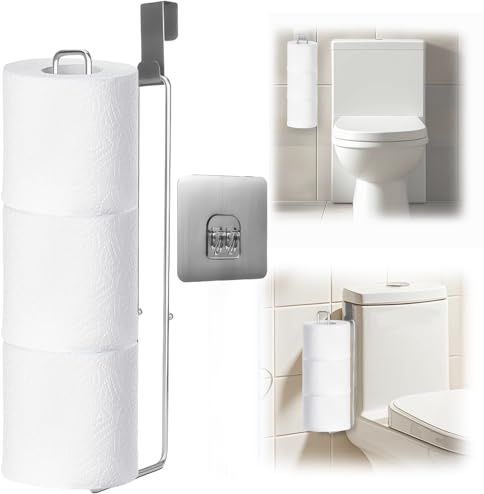 Toilet Paper Holders, Toilet Roll Holder Free Standing,Over The Tank Toilet Paper Holder Stand,Self Adhesive Wall Mounted Toilet Roll Storage for 4 Roll Tissue, Two Installation Methods