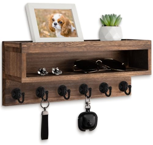 Lucundm Key and Mail Holder Wall Mount with Long Storage Box and 6 Hooks