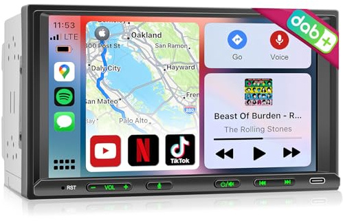 Android Autoradio DAB Plus Doppel Din Radio Wireless CarPlay & Android Auto Navi 7 Zoll Bildschirm, 2 Din Car Play Touch Display mit Bluetooth, AM/FM/RDS, DAB+, GPS Navigation