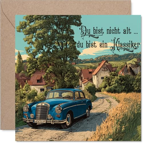 Stuff4 Geburtstagskarte für ihn, Vintage‐Auto Illustration | Quadratische Grußkarte mit Umschlag, innen blanko, Premium‐Qualität 145mm x 145mm