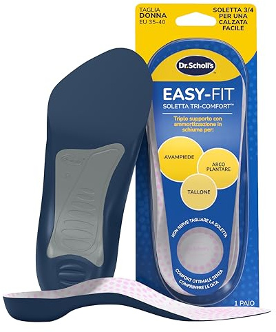 Dr. Scholl’s Tri-Comfort Soletta per Scarpe da Donna, Supporto e Ammortizzazione per Tallone e Avampiede, Riduce Pressione e Affaticamento del Piede, Comfort Quotidiano, Taglia 35-40