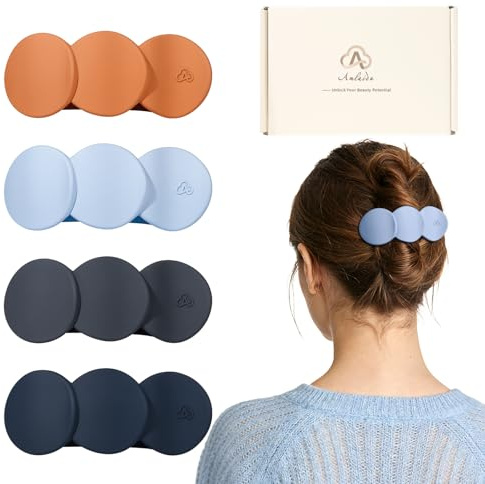 Amlaidu Pinces à cheveux plates moyennes pour femmes, pinces françaises pour cheveux épais ou fins, pinces canard latérales pour coiffage et conduite - Orange, Bleu clair, Bleu foncé, Gris, Lot de 4