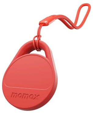 MOMAX Rastreador de aire para Android e iOS, compatible con Apple Find My y Google Find My Device App, buscador de llaves para equipaje, maletas/bolsas, batería intercambiable (rojo)