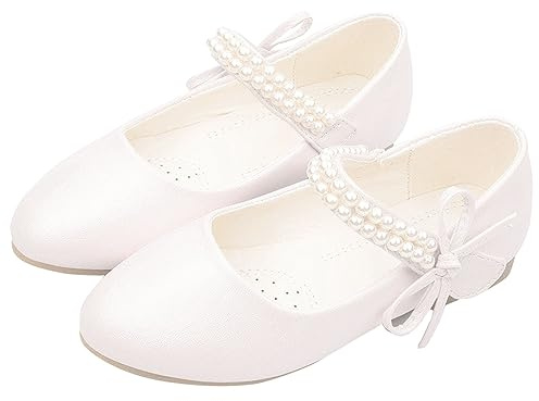 YIzdegg ballerinaskor flickor: Mary Jane-skor, platta ballerinaskor, prinsesskor, nattvardsskor, platta skor, halkfri sula, barnskor för bröllopsklänningar, Vit, 33 EU