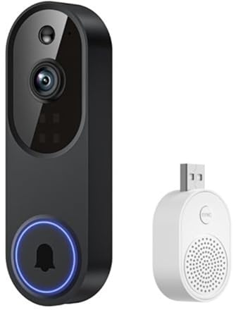 Meacode Video doorbell, security camera, wireless intercom, monitoring, WiFi, high-definition night vision, smart doorbell, electronic peephole (black)