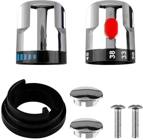 Wellrun 1 Pair of Thermostatic Hot and Cold Mixer Tap,Handles Replacement Parts for Shower Mixer Taps,Faucet Valve Control Knobs with Stop Ring Grub Screw End Cap for Bathroom Kitchen