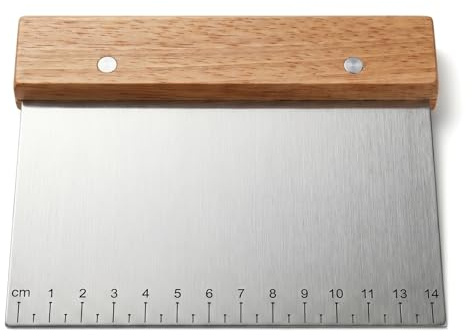 Teigkarte Set, Edelstahl Teigschneider, Teigschaber mit Holzgriff, Profi Teigschaber Vielseitiger Tortenkarte Küchenspachtel Gemüseschaufel für Pizza, Brotschneiden, Backwerkzeug