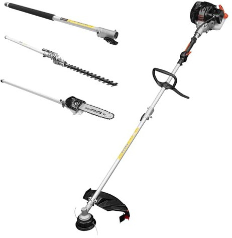 Dnipro-M Desbrozadora Gasolina 32.6cc, Motor 2 Tiempos, Corte 430 mm, Barra Desmontable, con Accesorio Podadora de Altura, Cortasetos y Extensión para Jardín. 33M