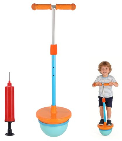 Palla gonfiabile regolabile in altezza per bambini dai 4 anni in su, con manici antiscivolo e poggiapiedi, Pogo Ball per equilibrio e coordinazione, per interni ed esterni, portata fino a 100 kg