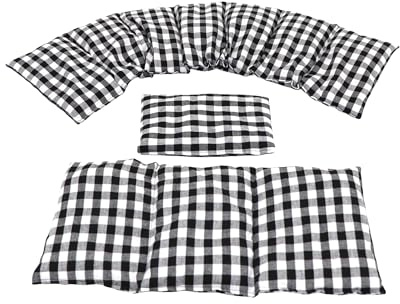 3 er Set mit DINKEL Dinkelkissen 1200 gr. STERNE, PUNKTE, UNI u.s.w. Langes 80 x 18 cm 8 Kammer + 3 Kammer + kleines Körnerkissen Wärmekissen Nackenkissen Mikrowelle (Schwarz, Karo)