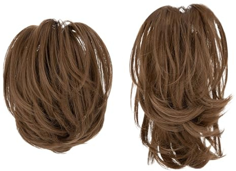 Extensions de cheveux naturels avec fil métallique flexible pour femme - Cheveux lisses - Queue de cheval - Café - 20 cm