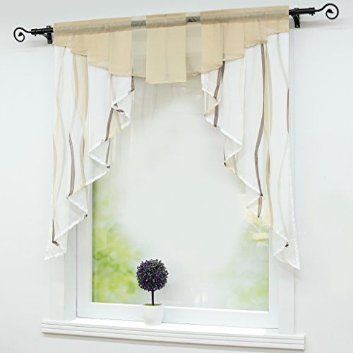 Joyswahl Kleinfenster Voile Fenstergardinen Tunnelzug Marie 120x125 Sand | Scheibengardinen Modern, Bistrogardine Wohnzimmer Küche, 1er Pack, Kurzgardine transparent, küchengardinen lichtdurchlässig