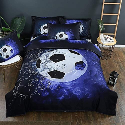 Stillshine Housse de Couette et Taie d'oreiller Parure de lit 3D Football Basketball Impression Enfant Garçon Les jeunes Parure de lit Simple Double King (Football, 200x200cm)