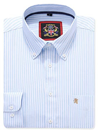 Mens Long Sleeve Shirt Oxford Button Down,Authentic Oxford Crease Free Fabric,16 Plain Colors and Matching Striped Designs.Casual or Smart Work Attire (Stripes Sky Blue, LG)