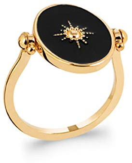 Tata Gisèle Bague Réversible en Plaqué Or et Email Noir - Motif Etoile - Marque Francaise