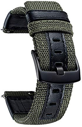 BINLUN Segeltuch Uhrenarmband 18mm 20mm 22mm 24mm Canvas Leder Uhrenarmbänder Kompatibel mit Samsung Galaxy Kompatibel mit Garmin Smartwatch Band Kompatibel mit Huawei Kompatibel mit Amazfit