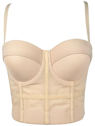 Woboren Corsetto da Donna con Reggiseno,Top Corto con Bustino di Strass (Beige, L)
