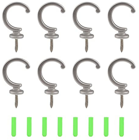 INCREWAY Deckenhaken, 8 Stück, Antik-Zink-Legierung, Schraubhaken zum Aufhängen von Vorhängen, Tassen, Schmuck (Silber)