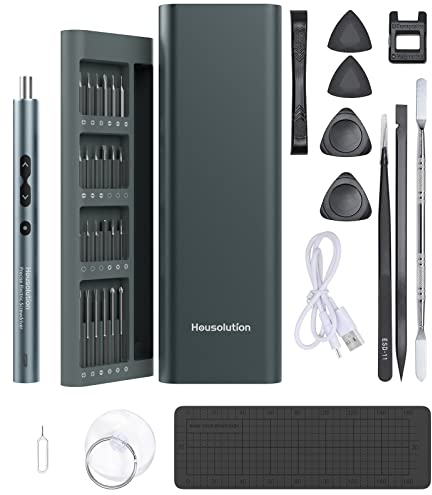 Housolution Mini Schraubendreher Set, 62 in 1 Elektro Schraubenzieher Magnetisch Präzision Schraubendreher Werkzeug mit LED und 58 Teilig Multifunktion Schraubenbit für Reparatur Handy Laptop, Grau