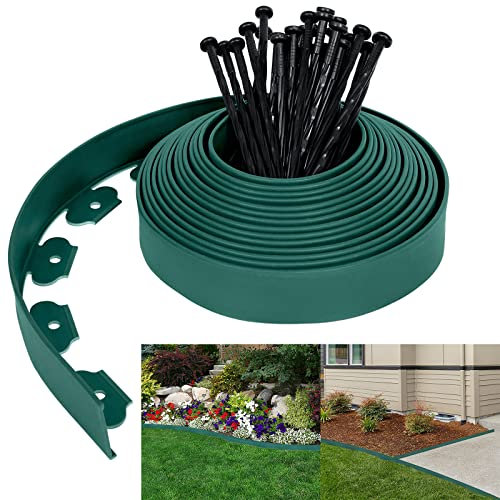 YRHome Bordure de pelouse Flexible en Plastique avec 150 piquets de Fixation - Bordure de Parterre Flexible - Système de Blocage des Racines - Longueur : 50 m - Hauteur : 5 cm - Gris
