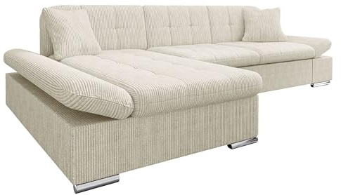 Mirjan24 Ecksofa Malwi Cord mit Regulierbare Armlehnen, L-Form Sofa mit Schlaffunktion und Bettkasten, Design Eckcouch, Wohnlandschaft, Couch (Poso 100, Seite: Links)
