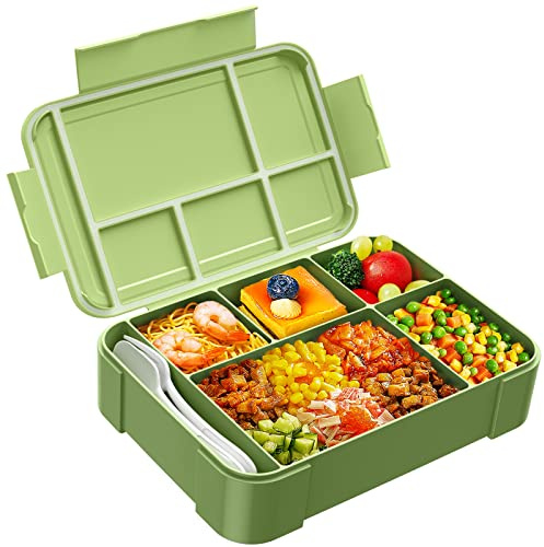 Jelife Bento Box Kids Lunch Box - 1450ml Large Leakproof 6 Compartments Kids Lunchbox Toddler Bento Box with Utensils for School, Book-Style Reusable Lunch Snack Containers for Daycare
