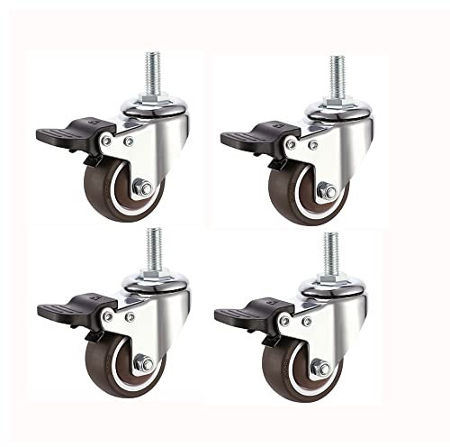 BIRLD M6/M8/M10 Gewinderollen Für Den Innenbereich Lenkrollen Kein Geräusch Möbelrollen Mit Bremse Gummierten Räder Keine Spuren (Color : 4*with Brake, Size : 1.25in)