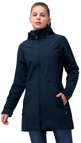 33,000ft Giacca in Softshell da Donna, Lunga, Giacca da Transizione, Impermeabile, Antivento, Softshell, Giubbotto, Windbreaker, Traspirante, Giacca da Escursionismo, Giubbotto Outdoor con Cappuccio