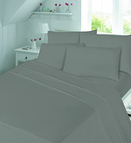 CHILIMILII 100% Brushed Cotton 4 Piece Flannel Sheet Set,Flat Sheet, Fitted Sheet with 2 Pillowcases, Brushed For Extra Softness, Warm,Easy Care Thermal Flannelette Sheet set (Grey, Single)