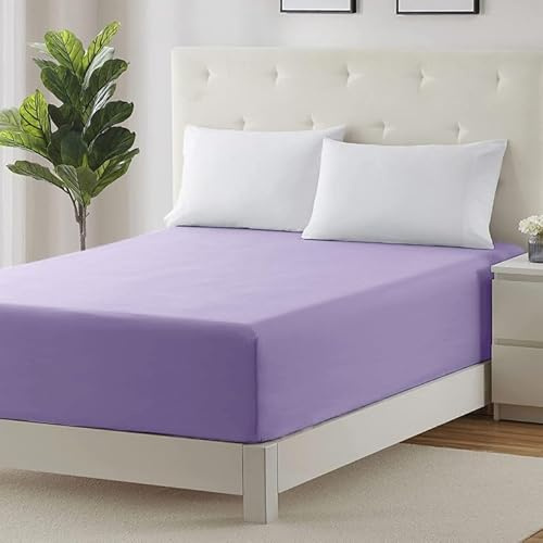 Prime Linens Extra Deep 30Cm Plain Fitted Sheet, Elastic Pocket Breathable Soft Polyester Cotton Bed sheet Machine Washable Fade Resistant (Lilac, Double)