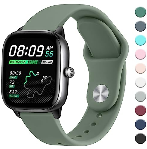Oumida Armband für Amazfit Bip 3 Pro/Bip/Bip 3/Bip U Pro, 20mm Neues Silikon Armbänder, Verstellbares Sport Ersatzband für Amazfit GTS 2 Mini/GTS/GTS 3/GTS 4/GTS 4 Mini Damen Herren, Olivgrün