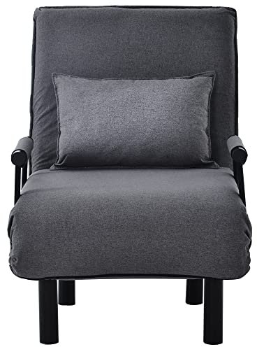 Schlafsessel Schlafsofa, klappbarer Sofasessel mit Kissen, 2-in-1 umwandelbare Chaiselongue für eine Person, abnehmbarem Kissen & gepolstertem Sitz, bis 150 kg belastbar,Grey
