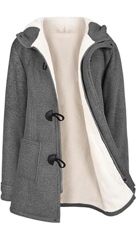 Nadeer Women's Horn Button Fleece-Lined Thicken Coat - Winter Warm Long Hoodies Jacket with Pockets