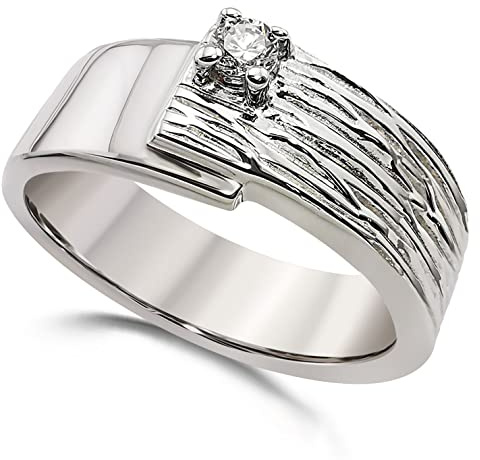 925 Sterling Silber Bandring mit Zirkonia | Rhodinierter Verlobungsring mit Wellenstruktur | Premium Breiter Statement Ring