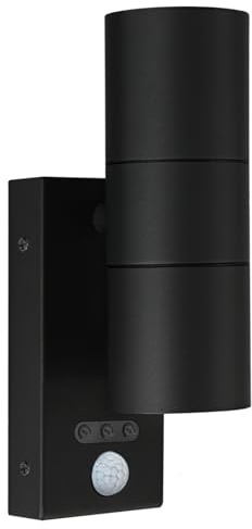 Kerry Outdoor Lights with Sensor, Mains Powered, IP65, Up and Down | Modern Black Stainless Steel Design, Adjustable PIR Motion Detection, GU10 Bulb up to 35W, Not Included, for Front Doors