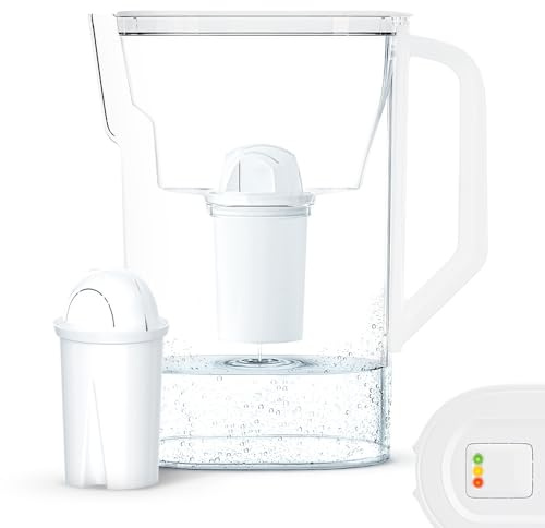 Wessper Wasserfilterkanne 2.7 L | Ersatz für Aquaphor Standard, Brita Classic, Dafi Classic | für Kühlschranktür mit manueller Filterverschleißanzeige | Wasserfilterkanne + Wasserfilter – Weiß