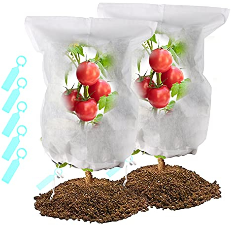 Pflanzenvlies-Frostschutzabdeckungen, 2er-Pack Pflanzen-Frostschutzabdeckungen mit Pflanzenetikett – B 110 x H 120 cm – Winter-Kordelzug-Pflanzen-Frostschutz-Abdeckungsbeutel, wiederverwendbare Frostt