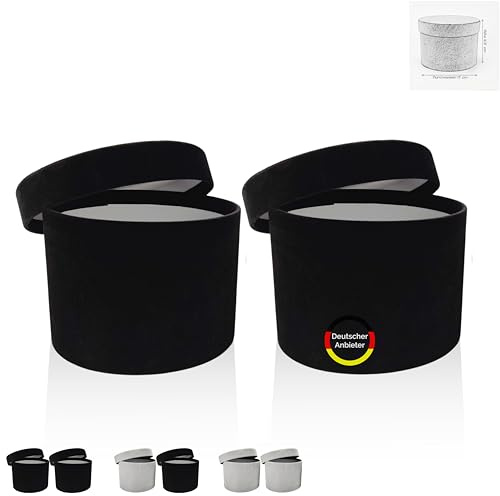 FleurDekoer 2er Set Geschenkboxen Rund mit Deckel [Samt] Flowerbox Schachtel für Blumen Schokolade für Geburtstag Hochzeit Weihnachten Muttertag Valentinstag | 12.5Hx17D cm (schwarz-schwarz)