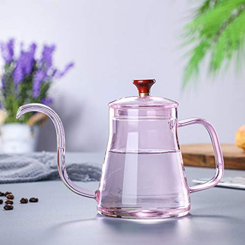 OQHAIR Cafetera Tetera de café Tetera Manual Tetera de Vidrio de Alta Temperatura Tetera de Boca Fina para el hogar Cafetera de Acero Inoxidable (Color: Amarillo, tamaño: 600 ml) (Rosa 60