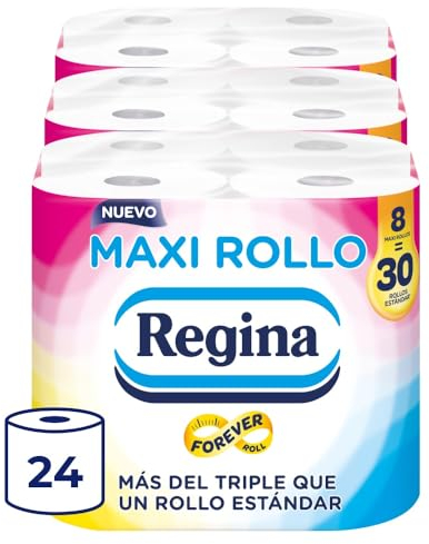 Regina Maxi Rotolo - 24 rotoli di carta igienica Maxi 500 fogli a 2 strati per rotolo, più di triplo di un rotolo standard, confezione in plastica riciclata al 60%, carta 100% certificata FSC®