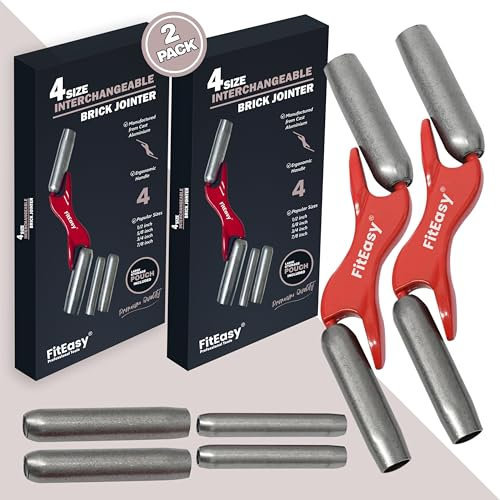 FitEasy® 4-Size Interchangeable Brick Jointer Steel Barrel Bricklaying Jointer 1/2 5/8 3/4 7/8, Brick Jointer for Masonry, Hardened Steel Brick Jointer Tool for Bricklayers with Cloth Bag - 2 Pack