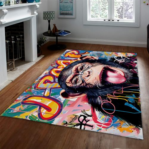 UERWOWELL rutschfeste Wohnzimmerteppiche Wacky Monkey Waschbarer Teppich Lustige niedrigflorige Kinderteppiche für Schlafzimmer Kinderzimmer-Eingangsteppiche 150x240cm