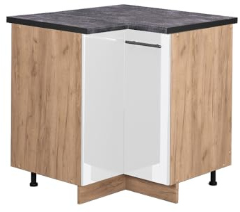 Vicco Eckunterschrank Fame-Line, Weiß Hochglanz/Goldkraft Eiche, 80.5 cm, AP Anthrazit