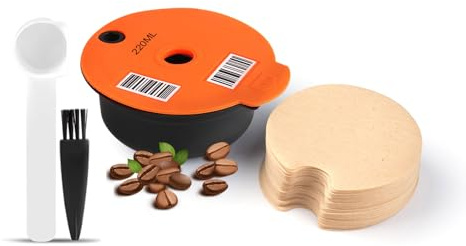 HAILASRE Orange Reusable Coffee Pods Compatible with Bosch Tassimo Machine, Refillable Coffee Capsule with 1 Scoop, 1 Brush and 20 Paper Filters, Eco-Friendly Filter Pod (for 220ml Coffee)